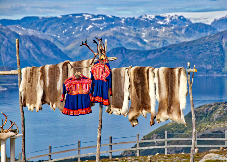 Fourrures davant un fjord en Laponie