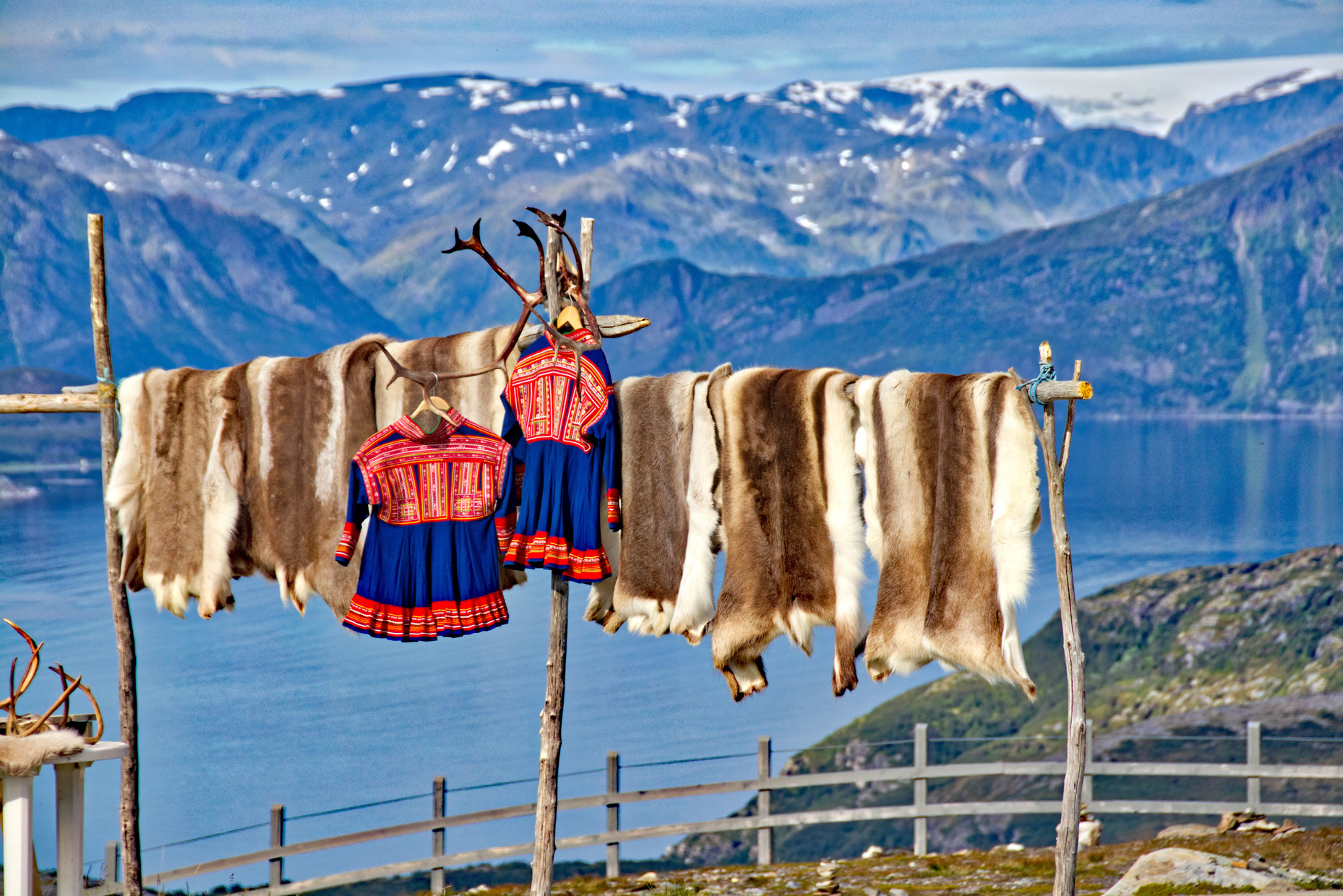 Fourrures davant un fjord en Laponie
