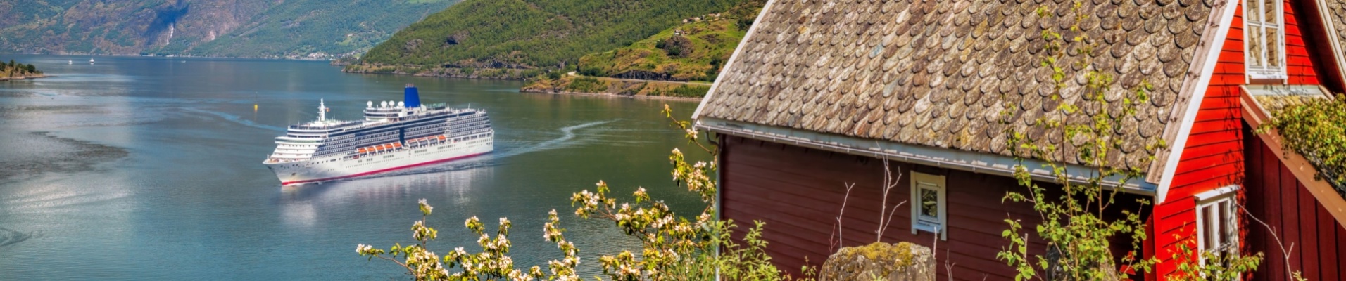 Maison traditionnelle devant un fjord en Norvège
