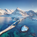 Vue aérienne des Iles Lofoten en hiver, Novège